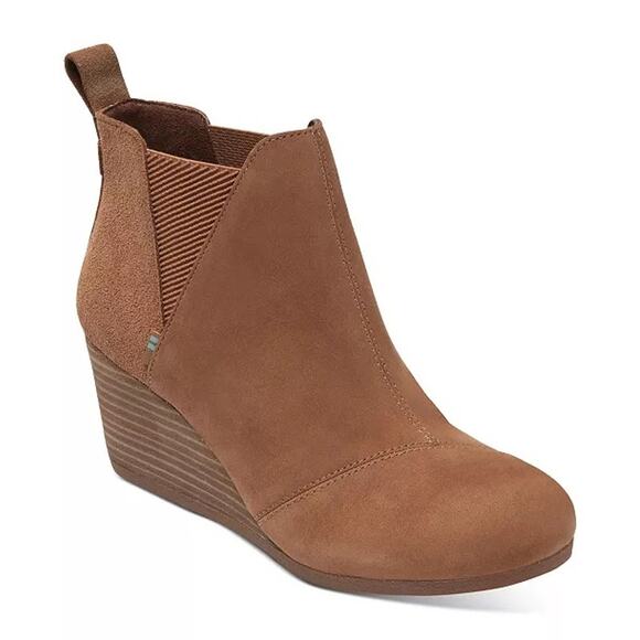 TOMS Shoes - Toms Kelsey Brown Suede Leather Wedge Heel Fall Ankle Booties Women’s Size 9.5